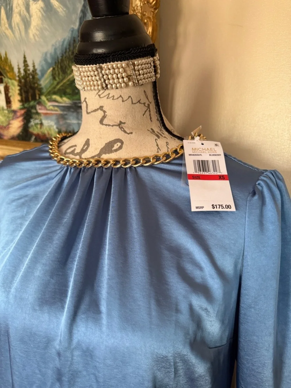 Michael Kors Satin Powder Blueberry Long-Sleeve Mini Dress NWT 175.00